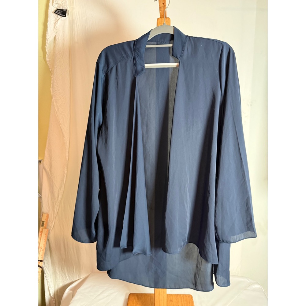 Navy Blue Open Front Sheer Cardigan High Low Hem M6X207 Womens XXL